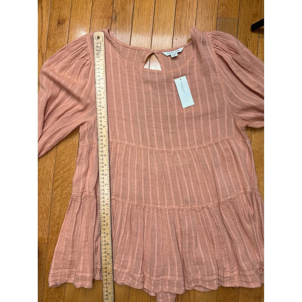 American Eagle Women Small Terracotta Tiered Babydoll Open Back Blouse NWT Y2K - Picture 5 of 5